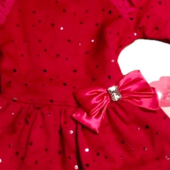 Pink long sleeve dress with silver dots & bow, 6-9 months - Picture 3 of 7